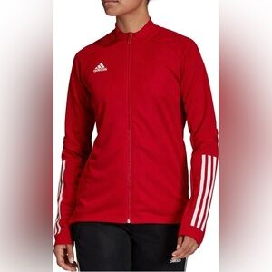 adidas Red Track Jacket with White Stripe Accents FS7107
